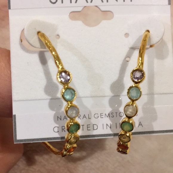 shaanti Jewelry - Shaanti Natural Gemstone Encrusted Hoop Earrings Gold Toned Alloy NWT 1.75” hoop